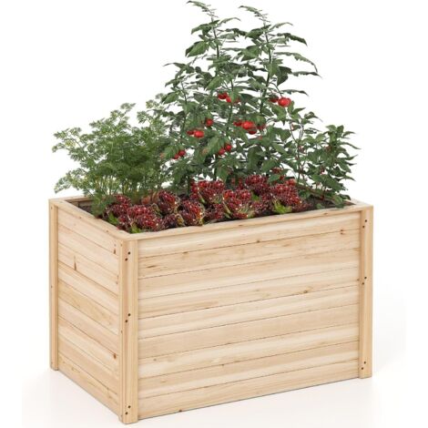 GOPLUS Carré Potager 0,36 m³ en Bois de Sapin Massif, Grand Bac de Jardin avec Base Ouverte pour Fleurs, Arbustes à Racines Profondes, pour Jardin, Patio, 101x64x65,5cm (1/5)