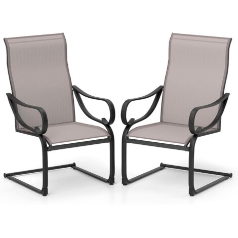 GOPLUS Chaise de Jardin Exterieur 2 PCS en Frome C, Fauteuil de Jardin à Bascule en Tissu Respirant et Métal, avec Dossier Haut & Accoudoir, 69 x 62 x 108 CM, Charge 150 KG, Idéal pour Terrasse, Patio (1/5)
