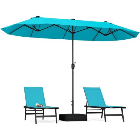 GOPLUS Parasol de Jardin Exterieur avec Pied, 4M Parasol Double Face avec Manivelle et Ventilation, Grand Parasol Extérieur pour 6 Personnes pour Marché, Piscine, Terrasse, Balcon (Turquoise,4x2M) (1/5)