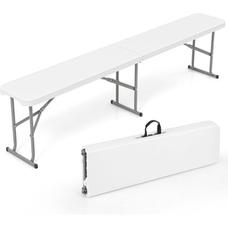 GOPLUS Banc Pliant Jardin en HEPE 182 cm, Banc d'Intérieur et d'Extérieur, Poignée de Transport, Etanche, pour Pique-Nique, Camping, Barbecues,182 x 27,5 x 43 cm,Charge 300KG (1/5)