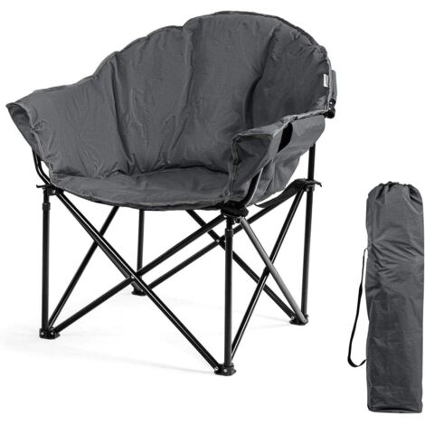 GOPLUS Chaise de Camping Pliante, Fauteuil Portable XL avec Coussin Rembourré, Porte-gobelet, Sac de Transport, Chaise Pliante pour Pêche, Randonnée, Plage, Charge 136 KG (Gris) (1/5)