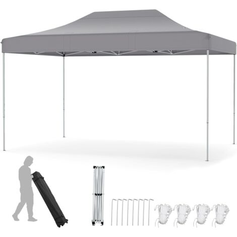 GOPLUS Tonnelle de Jardin Exterieur 445X300CM, Tonnelle Pliante pour 10-12 Personnes, Imperméable, Réglable 313/323/333CM, Abri Solaire, Sac de Transport, pour Camping Plage Fêtes (3x4,45 M-Gris) (1/5)