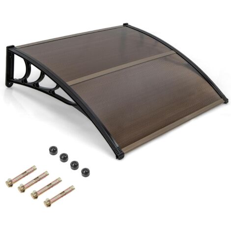 GOPLUS Auvent Porte d'Entree avec Protection Solaire, Résistant au Vent avec Panneau Revêtu à Double Couche et Support en ABS, Charge 20KG (Marron,122x99x28CM) (1/5)
