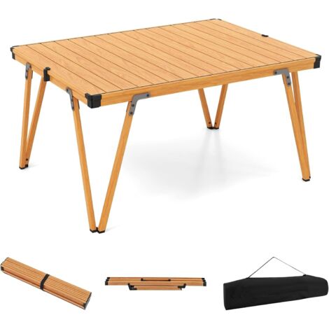 GOPLUS Table de Camping Pliante, Table Jardin Extérieure Enroulable Portable 93x69x47,5 CM avec Structure Stable & Sac Transport, Aluminium Léger, pour Pique-Nique, Plein Air,Charge 80KG (Naturel) (1/5)