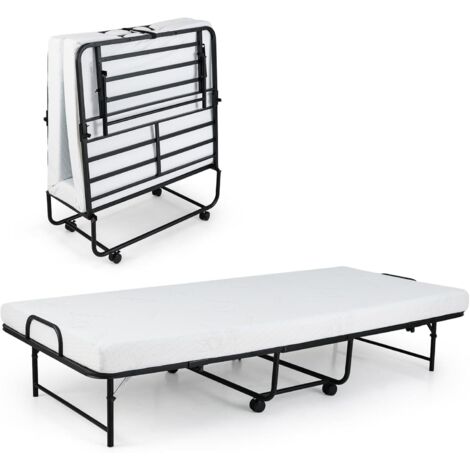 GOPLUS Lit Pliant 1 Personne, Matelas 90x190CM, Lit Pliable Adulte avec Matelas en Mémoire 10 cm Orthopédique,Charge 220KG, Lit d'Appoint 1 Place pour Invités, Othopédiques (1/2)
