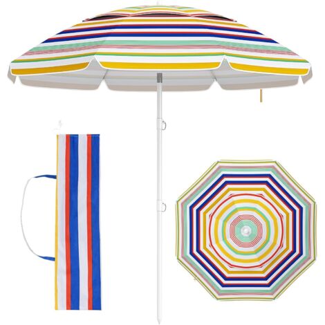 GOPLUS 2M Parasol de Plage, Parasol de Jardin Extérieur avec Inclinaison à Bouton-Poussoir, Protection Solaire, Ventilation, Sac de Transport et Ancre à Sable, Base Non Incluse (1/5)