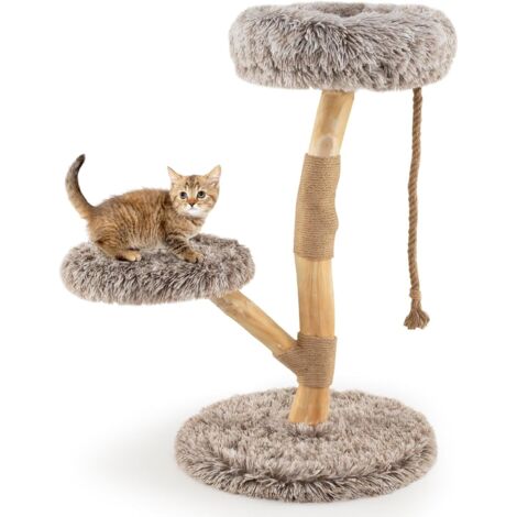 GOPLUS Arbre a Chat en Bois de Poirier, Arbre à Chat avec Tour Multi-Niveaux, Poteaux à Gratter, Perchoir Confortable, Corde Suspendue et Plateforme de Saut en Tissu Pelucheux, Idéal pour d'Intérieur