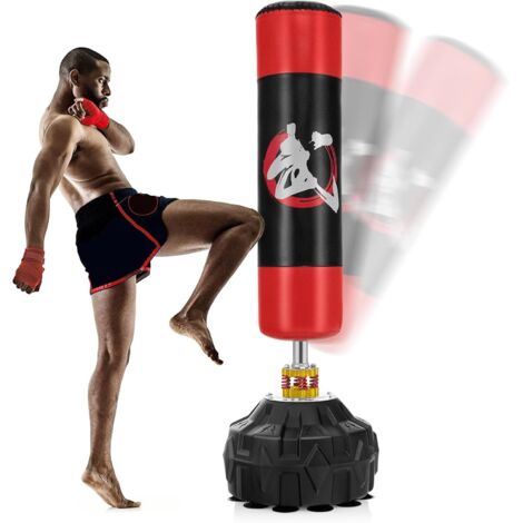 GOPLUS 178CM Sac de Frappe Adultes sur Pied, Sac de Boxe avec Base à 12 Ventouses, Amortisseur de Chocs, Punching Ball Karaté Entraînement de Boxe pour Soulager Stress, Musculation, Fitness