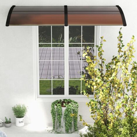 GOPLUS Auvent Porte d'Entree 199x99CM avec Protection Solaire, Résistant au Vent avec Panneau Revêtu à Double Couche et Support en ABS, Capacité de Poids Max 20KG, Marron (1/5)
