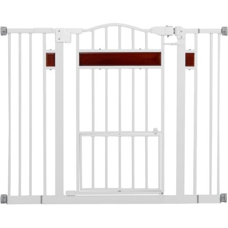 GOPLUS Barriere de Securite Enfant Extensible pour Animaux de Compagnie, Petite Porte Inférieure & 2 Raccords d'Extension, Barrière Chien à Double Verrouillage pour Escalier, Chambre, Couloir (Blanc)