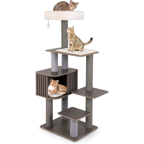 GOPLUS Arbre a Chat à Plusieurs Niveaux, 81x60x143CM, Arbre à Chats avec Perchoir Supérieur Rembourré, Condo Style Raffiné, Poteaux Griffoirs, Coussins Amovibles, Meuble d'escalade pour d'Intérieur (1/5)