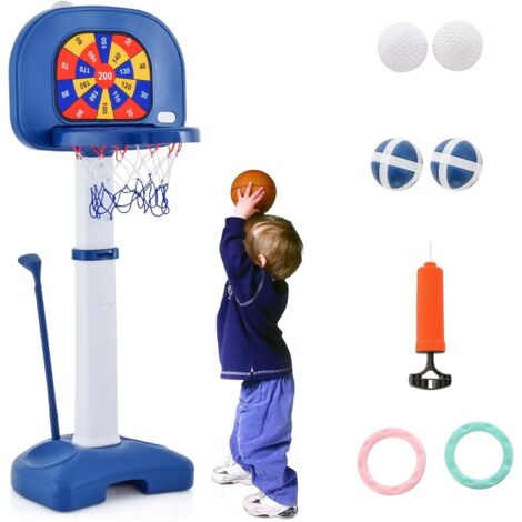 GOPLUS 4 en 1 Panier de Basket pour Enfants, Centre d'Activités Sportives avec Basketball, Jeu de Cible, Golf, Lancer d'Anneau, Hauteur Réglable, Cadeau pour Enfants 3+ Ans, Intérieur/Extérieur