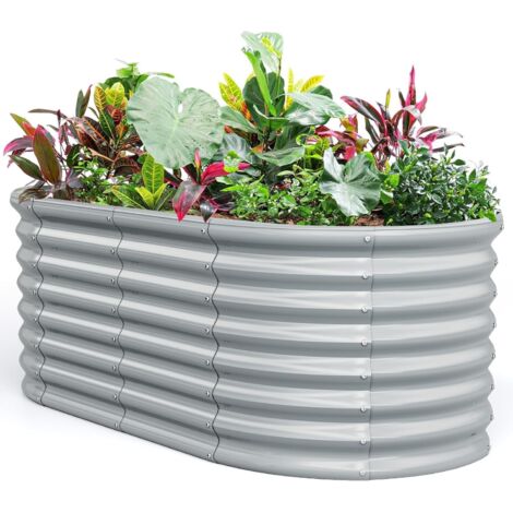 GOPLUS Jardinieres Exterieur Surélevé en Métal Robuste, 165 x 80 x 60 CM, Carre Potager Haut avec Plaque Ondulé, Fond Ouvert et Coin Rond pour Extérieur, Idéal pour Légume, Fleur, Herbe (Gris) (1/5)