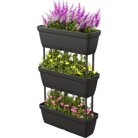 GOPLUS Jardinieres Exterieur avec 6 Pots de Plantes, Carre Potager en Plastique avec Tapis en Maille et Trous de Drainage, Configuration Flexible, Idéal pour Intérieur et Extérieur (Noir) (1/5)