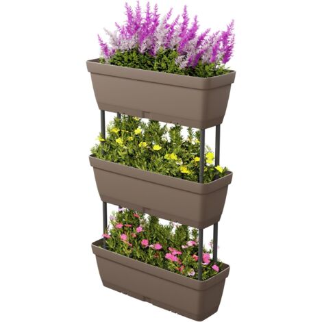 GOPLUS Jardinieres Exterieur avec 6 Pots de Plantes, Carre Potager en Plastique avec Tapis en Maille et Trous de Drainage, Configuration Flexible, Idéal pour Intérieur et Extérieur (Gris) (1/5)