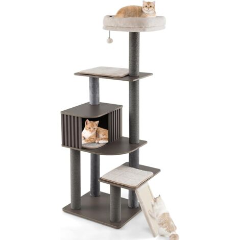 GOPLUS Arbre a Chat à Plusieurs Niveaux, 72x58x163CM, Arbre à Chats avec Perchoir Supérieur Rembourré, Condo Style Raffiné, Poteaux Griffoirs, Coussins Amovibles, Meuble d'escalade pour d'Intérieur (1/5)