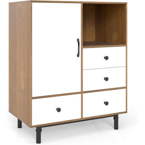 GOPLUS Buffet Meuble de Rangement, Style Moderne avec 4 Tiroir et Compartiment Ouvert, Meuble d'Appoint Autonome Multifonctionnel avec Pieds Métalliques Surélevé Robuste pour Salon, Couloir (Naturel) (1/5)