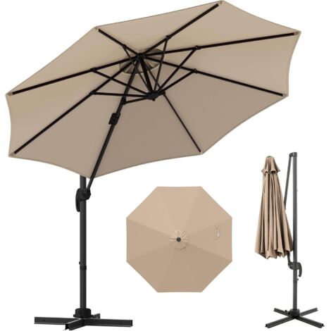 GOPLUS Parasol Deporte 3x3M, Parasol de Jardin Exterieur Pivotant à 360°, avec Poteau en Aluminium, 5 Angles d'Inclinaison Réglables, Protection Solaire, pour Balcon Terrasse Plage (Beige)