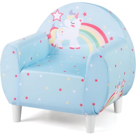 GOPLUS Canapé Enfant Licorne, Fauteuil Enfant Confortable en Tissu Respirant et Mousse Haute Densité, Chaise de Lecture Rembourrée pour Garçons Filles 3+ Ans, Charge 50 kg (Bleu) (1/5)