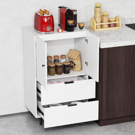 GOPLUS Commode Buffet, Armoire de Rangement avec 2 Tiroirs et Placard à Portes, Meuble Rangement Autoportant avec Pieds Métal Surélevés, pour Salon, Salle à Manger, Cuisine,60 x 41,5 x 102 CM (Blanc) (1/5)