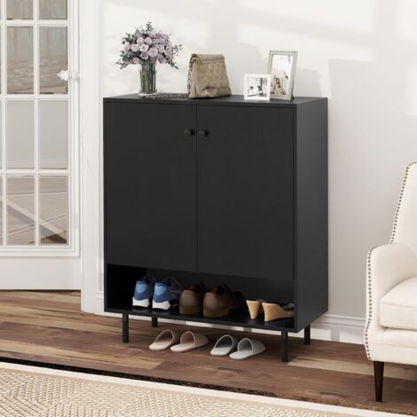 GOPLUS Buffet Entrée Couloir, Armoire de Rangement Commode Cuisine avec Étagère Réglable à 5 Niveaux, Compartiment Ouvert, Armoire à Chaussures Moderne pour Salon, Chambre,75 x 35 x 95 CM (Noir) (1/5)