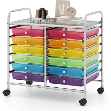 GOPLUS Chariot Rangement avec 12 Tiroirs Amovibles PP,Chariot à roulettes avec Roues Bloquantes et Poignées, Cadre en Métal pour Salon, Cuisine, Max. 10KGx6, 62,5 x 37 x 62,5CM (Muticolore) (1/5)