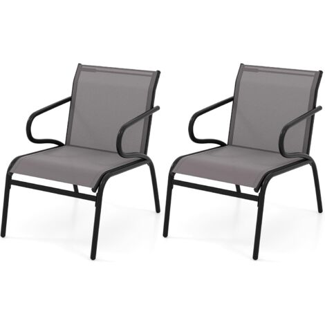 GOPLUS Lot de 2 Chaises Jardin Exterieur, Chaise Balcon Empilables avec Dossier Haut et Accoudoirs, Tissu Respirant et Structure Métallique, pour Jardin, Terrasse, Charge 100KG (1/5)