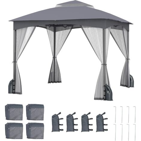 GOPLUS Tonnelle de Jardin Exterieur 3 x 3 m avec Moustiquaire, Lestage Poids, Pergola de Jardin Pliant Toit Double Ventilé, Piquets de Sol et 4 Sacs de Sable (3x3MGris) (1/5)