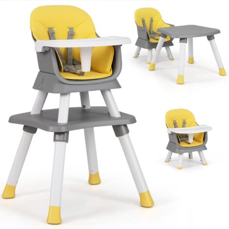 GOPLUS Chaise Haute Bébé Convertible 6-en-1, avec Table de blocs, Plateau Amovible, Pieds Antidérapants, Harnais à 5 Points, Coins Arrondis, pour 6-36 Mois, Charge 25 KG (Jaune)