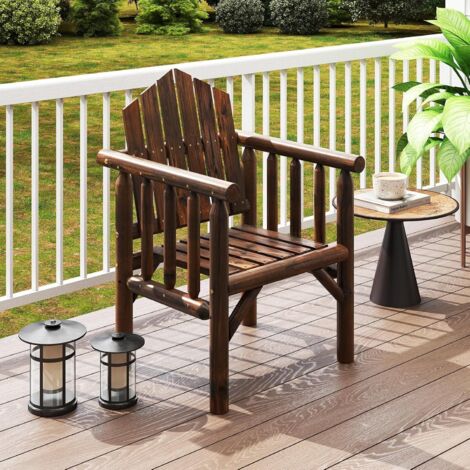 GOPLUS Fauteuil Adirondack en Bois, Chaise Adirondack Jardin Exterieur avec Accoudoirs et Dossier Haut Incliné, Charge 150 KG, pour Balcon, Patio, Arrière-Cour, 66 x 62,5 x 98 CM (Marron) (1/5)