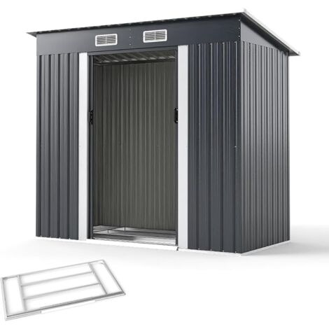 GOPLUS 2m² Abri de Jardin Métal Galvanisé, 213 x 112 x 186 CM, 3,71m³, Résistant aux Intempérie, Cabane de Jardin à Outils avec Toit Incliné, Porte Coulissante, Bouches d'Aération, Abri de Stockage