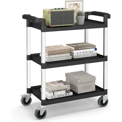 GOPLUS Chariot à Roulettes à 3 Niveaux, Desserte à Roulettes en Aluminium avec 2 Poignée, 4 Roues Universelles et 2 avec Verrouillables, Meuble pour Cuisine, Salon, Hôtel, Bureau, Charge 225 KG Totale (1/5)
