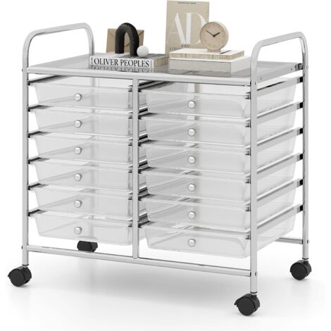 GOPLUS Chariot Rangement avec 12 Tiroirs Amovibles PP,Chariot à roulettes avec Roues Bloquantes et Poignées, Cadre en Métal pour Salon, Cuisine, Max. 10KGx6, 62,5 x 37 x 62,5CM (Transparent) (1/5)