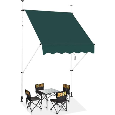 GOPLUS Store Banne Manuel Rétractable 1,5x1,2M, Auvent Store de Balcon en Aluminium avec Tissu Oxford, Hauteur Réglable 2-3M, Protection Solaire et Pluie pour Jardin (Vert) (1/5)