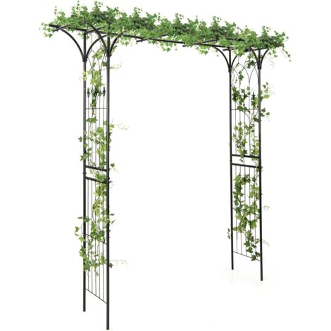 GOPLUS Arche de Jardin en Fer Forgé 205 cm, Treillis pour Diverses Plantes Grimpantes, Arche de Décoration Intérieure et Extérieure pour Cérémonie, Mariage, Jardin, 205 x 52 x 205 cm(Noir)