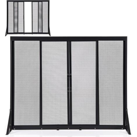 GOPLUS Pare Feu Cheminée en Métal, Grille Cheminée avec 2 Portes Coulissantes et Poignées, Pare Feu Poele a Granule, Grille Protection Poele, Barriere de Anti-Étincelles Noir (96 x 33 x 79 cm) (1/5)