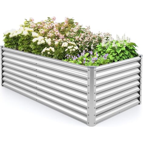 GOPLUS Jardinieres Exterieur Surélevé en Métal Robuste, Carre Potager Haut pour Plante avec Plaque Ondulé et Fond Ouvert pour Extérieur, Jardinière pour Légume, Fleur, Herbe, 180 x 95 x 60 CM (Argent) (1/5)