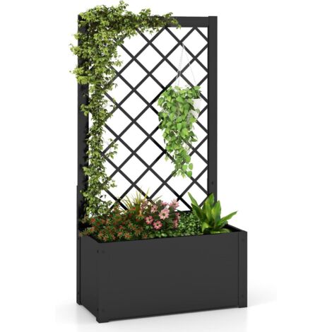 GOPLUS Jardinieres Exterieur en Métal avec Treillis, Lit de Jardin Surélevé pour Plantes Grimpantes, Fruits, Légumes et Herbes, Bac à Fleurs Intérieur et Extérieur pour Terrasse, Cour, Balcon, Hauteur (1/3)