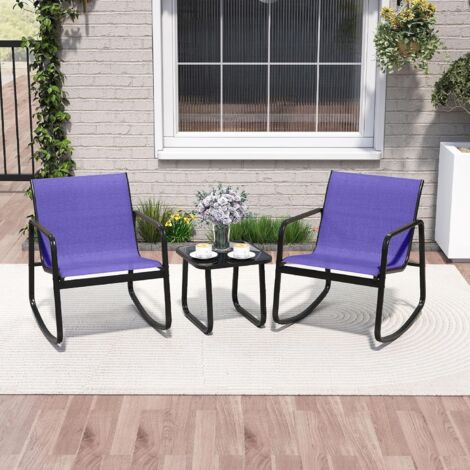 GOPLUS Salon de Jardin 2 Personnes,Table Basse avec 2 Chaises à Bascule,3Pcs Salon de Bistrot avec Cadre Métallique, pour Balcon, Piscine (2 Personnes,Bleu) (1/5)