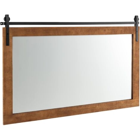 GOPLUS Miroir Mural Rustique de Salle de Bain, 64 x 100 CM, Miroir Mural Rectangulaire HD Décoration avec Cadre en Bois de Sapin, Support en Métal, pour Salon, Salle de Bain, Chambre à Coucher (Brun) (1/5)