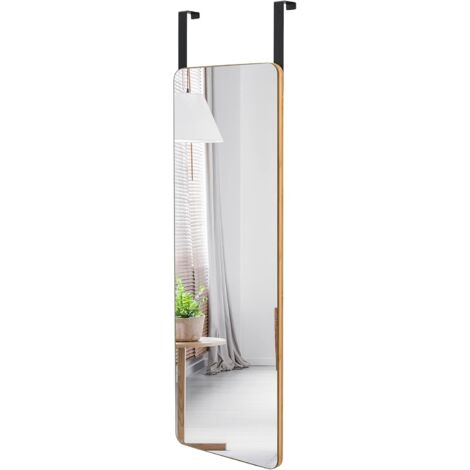 GOPLUS 2 en 1 Miroir Mural Rectangulaire, Grand Miroir de Porte Suspendu, avec Cadre en Bambou de Haute Qualité, Verre Poli avec Film Protecteur, Design Élégant,100x35cm