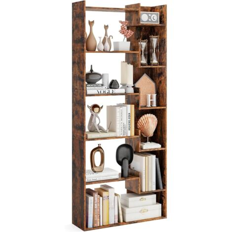 GOPLUS Bibliotheque pour Salon en Bois à 6 Niveaux, Bibliothèque Meuble de Rangement Haut avec Kit Anti-basculement, Séparateur de Pièce Autoportant, Étagère Ouverte pour Chambre, Bureau (Café) (1/5)