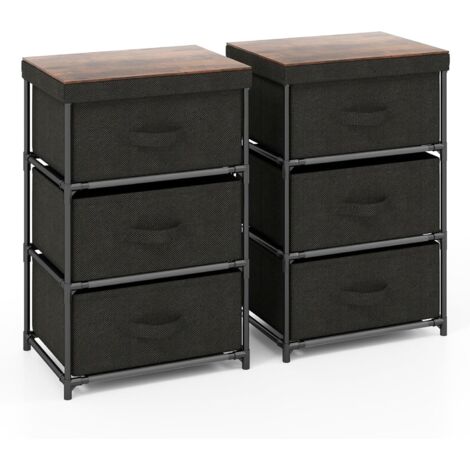 GOPLUS Lot de 2 Commodes de Rangement 3 Tiroirs, Meuble Rangement avec Tiroirs en Tissu, Cadre Métallique, avec Tiroirs Amovibles et Pliables, pour Chambre (Noir2,30P x 40l x 62H cm (3 Tiroirs)) (1/5)
