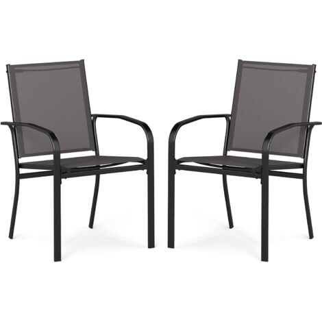 GOPLUS Lot de 2 Chaises de Jardins Extérieur en Textilène, Fauteuils de Jardin Respirant avec Accoudoir Long, Siège Large, Dossier Courbé, pour Jardin, Porche, Charge 150KG (61x57,5x89CM,Gris,2) (1/5)