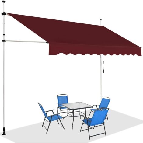 GOPLUS Store Banne Manuel Rétractable 2,5X1,2M, Auvent Store de Balcon en Aluminium avec Tissu Oxford, Hauteur Réglable 2-3M, Protection Solaire et Pluie pour Terrasse Jardin (Rouge) (1/5)