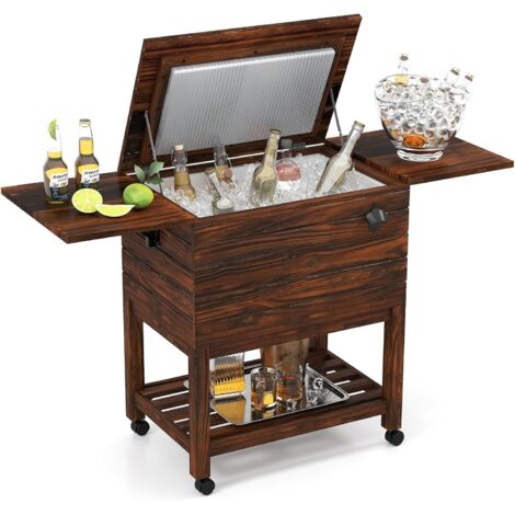 GOPLUS Desserte Glacière Bar Roulante, Chariot Jardin Exterieur roulettes avec 2 Plan Étendu Grande Capacité 50 L, Étagères de Rangement, Ouvre-Bouteille, Barbecue, Pique-Nique,127 x 42,5 x 74 cm