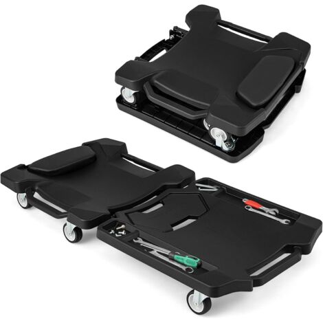 GOPLUS Chariot de Visite Pliable Charge 150 KG avec 6 roulettes Pivotantes, Chariot Mecanicien 108 CM avec Appui-Tête Rembourré, Outillage Mecanique Auto pour Garage & Atelier (1/5)