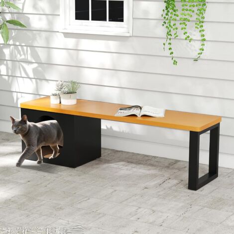 GOPLUS Banc de Jardin Exterieur 3 Personnes avec Grotte Chat Griffoir, 2 Portes, Banc Interieur avec Niche Chat Résistant aux Intempéries sans Dossier, pour Balcon, Entrée, Parc, Charge 450 kg (1/5)