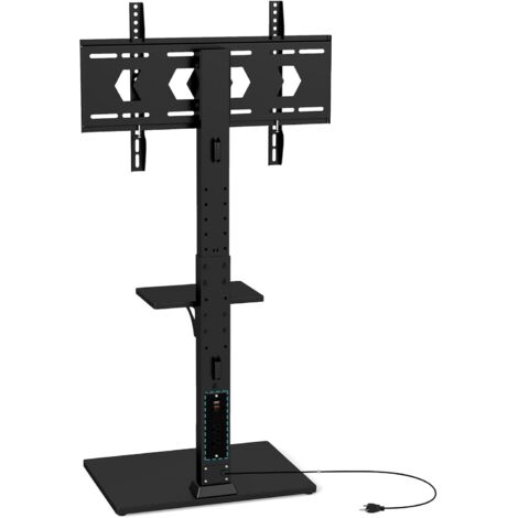 GOPLUS Support de Sol TV avec Blocs Multiprises Réglable en Hauteur 108-132 CM avec Étagère pour Téléviseurs 32-70 Pouces jusqu'à 50 kg, Étagère TV Inclinable Universelle pour Salon (1/5)