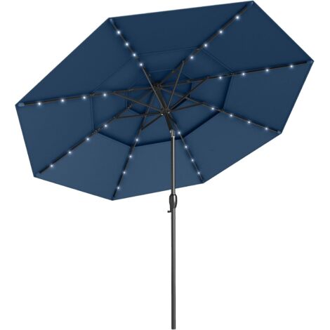 GOPLUS Parasol de Jardin Exterieur avec 32 Lumières LED, 3M Parasol Balcon Inclinable avec Toit à 3 Niveaux, 8 Baleines, Manivelle, Protection Solaire, pour Terrasse, Plage, Patio (Bleu) (1/5)